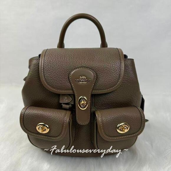 Coach Hadley Backpack In Leather Gold/Dark stone CBH09 NWT main image 7